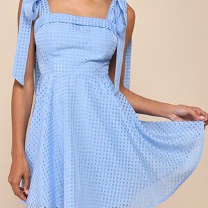 Lulus Forever Darling Blue Gingham Burnout Tie-Strap Mini Dress